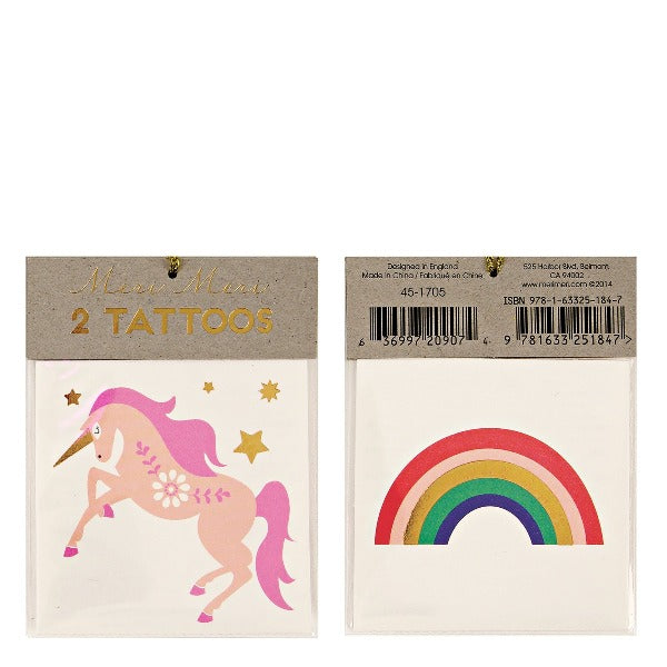 Pack of two unicorn tatoos and rainbow tatoos